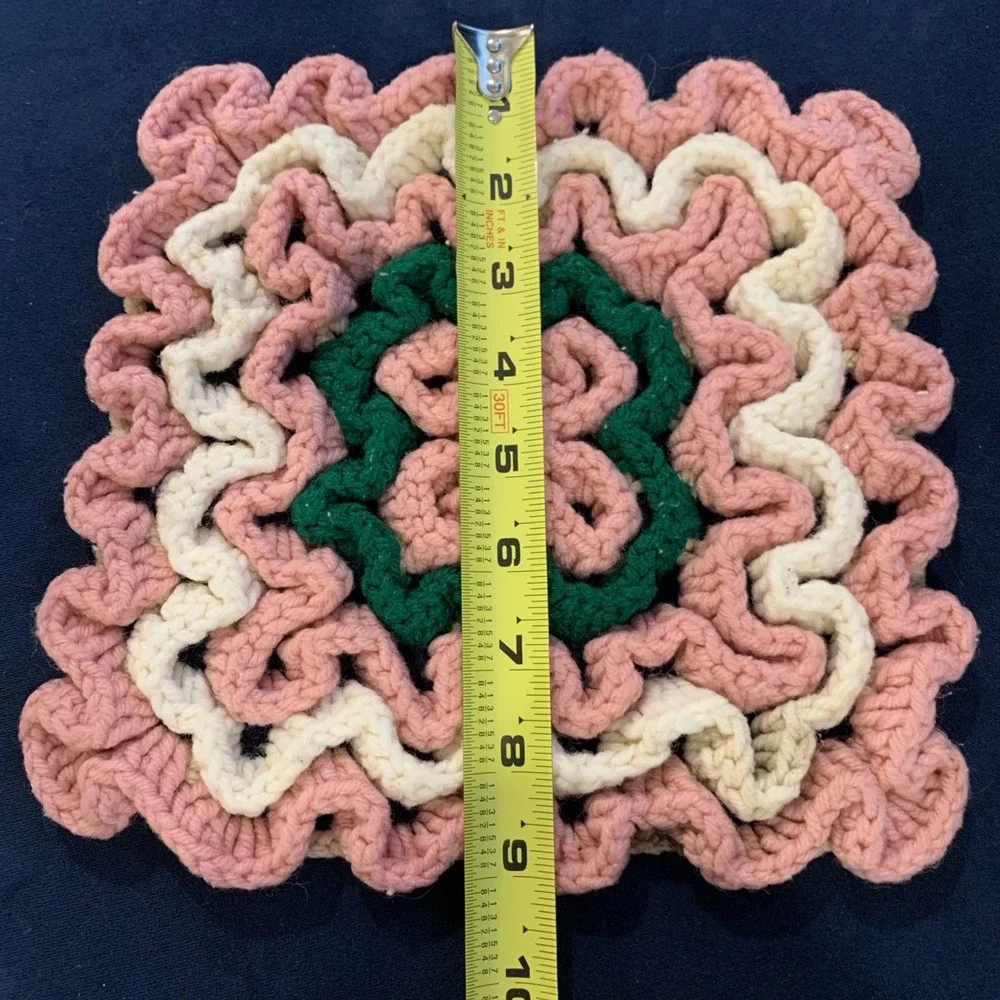 VINTAGE Hand Crocheted  70s Pot Holders‎ Hot Pads Trivet Set of 3